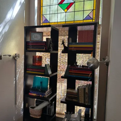 Sale Photo Thumbnail #45: book cases stain glass books