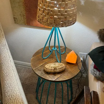 Sale Photo Thumbnail #14: turquoise wire based table turquoise wire lamp with basket shade