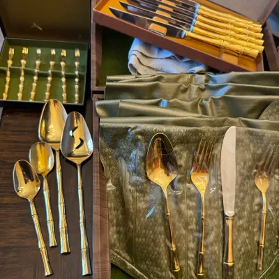 Sale Photo Thumbnail #48: gold tone flatware bamboo style by viners of sheffield