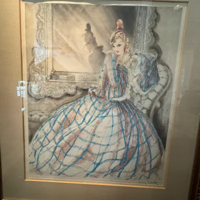 Sale Photo Thumbnail #32: louie icart lithograph girl in crinoline mirror de verisee