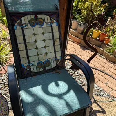 Sale Photo Thumbnail #91: set of 4 patio chairs and stained glass