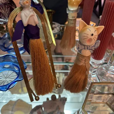 Sale Photo Thumbnail #41: antique whisk brooms for clothing with porcelain heads 1920s