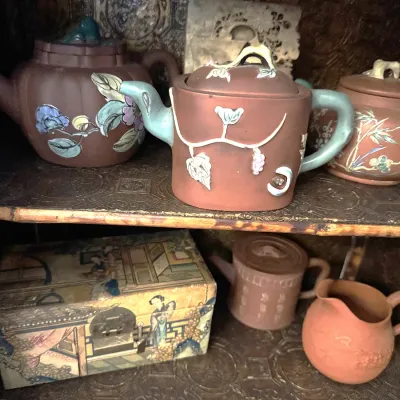 Sale Photo Thumbnail #19: Assortment of Asian teapots vintage Chinese clay teapots by Yixing Zisha