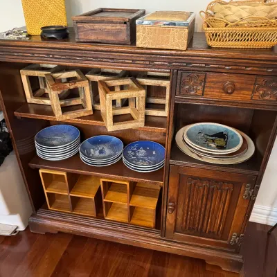 Sale Photo Thumbnail #26: Oak Cabinet, Collection of Copenhagen Christams Plates, Norman Rockwall plates