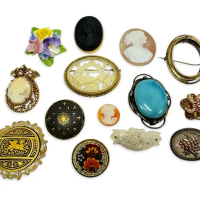 Damascene cameo micro mosaic and more vintage brooches