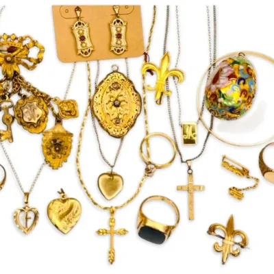 Gold toned necklaces rings locket pendants and more