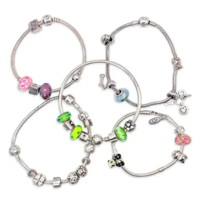Five sterling silver pandora bracelets 156g total