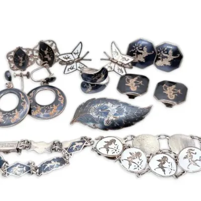 Siam sterling silver bracelets ring earrings 78g total