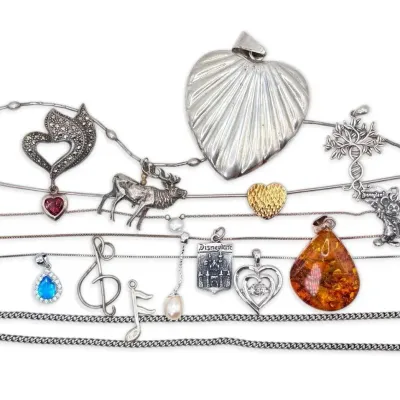 Sterling silver necklaces pendants charms 85g total