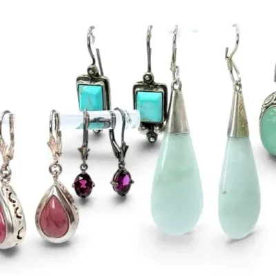 Sterling silver dangle earrings jade garnet more 42g total