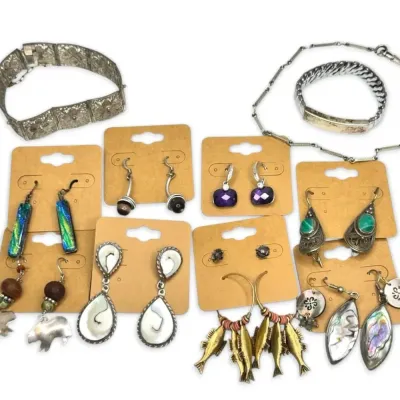 Malachite abalone mother of pearl and more silver toned earrings