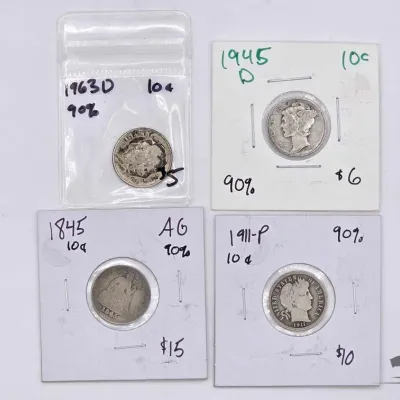 1399 4 silver mixed u s dimes