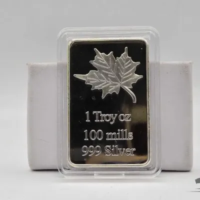 601 silver plated maple leaf bar 100 mills 999 silver
