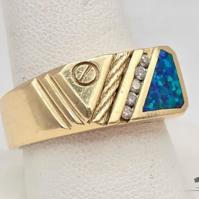 703 14kt gold ring with diamonds semi precious stones