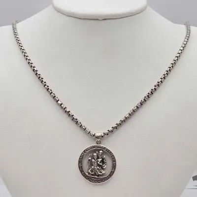 904 925 sterling silver st christopher protect us pendant chain
