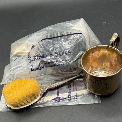 LOT 299J: Sterling Silver Brushes, Comb and Cup