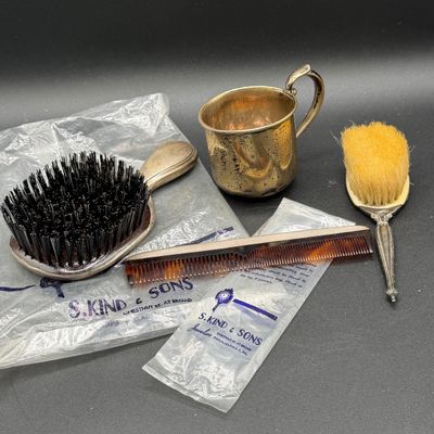 LOT 299J: Sterling Silver Brushes, Comb and Cup