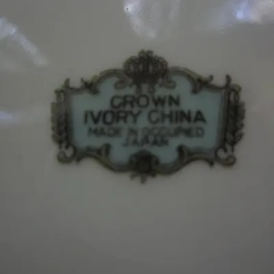 Maker's mark on the underside of a Crown Ivory China piece, reading "Made in Occupied Japan," dating from the late 1940s...