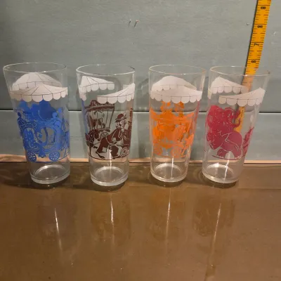 Sale Photo Thumbnail #35: 4 carnival Swanky Swig Ice Tea Glasses and a pair of Grand forks herald cordials