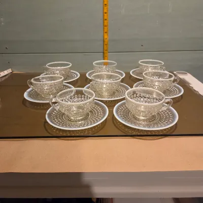 Sale Photo Thumbnail #94: Set of 8 anchor Hocking Moonstone cups and saucers