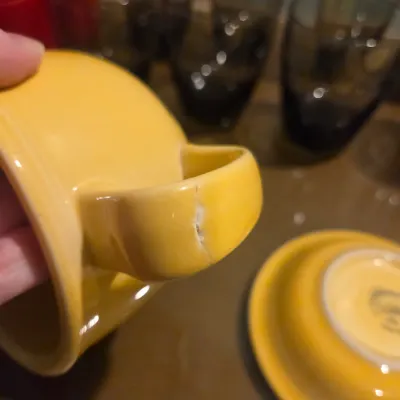 Sale Photo Thumbnail #26: Misc lot of yellow fiesta, great red wine goblets, set of smoke glasses and red plastic cups