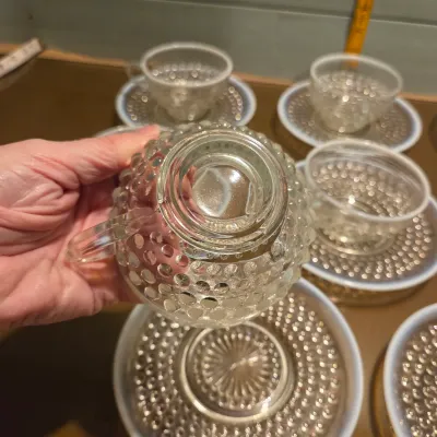 Sale Photo Thumbnail #98: Set of 8 anchor Hocking Moonstone cups and saucers