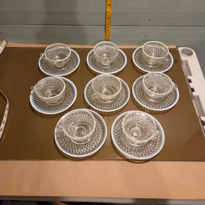 Sale Photo Thumbnail #95: Set of 8 anchor Hocking Moonstone cups and saucers
