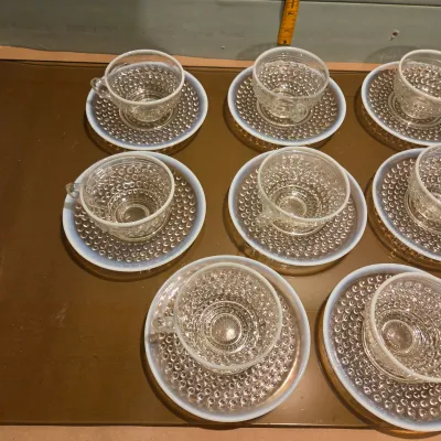 Sale Photo Thumbnail #96: Set of 8 anchor Hocking Moonstone cups and saucers