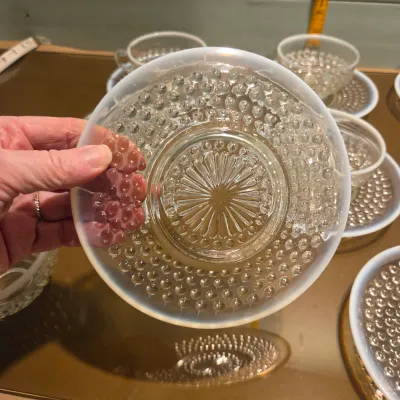 Sale Photo Thumbnail #99: Set of 8 anchor Hocking Moonstone cups and saucers