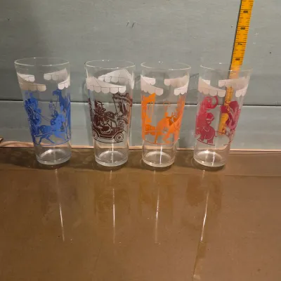 Sale Photo Thumbnail #36: 4 carnival Swanky Swig Ice Tea Glasses and a pair of Grand forks herald cordials