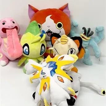 Sale Photo Thumbnail #61: Pokémon characters like Lickitung, Celebi, Meowth, Machamp, and Solgaleo, alongside Jibanyan from Yo-kai Watch.