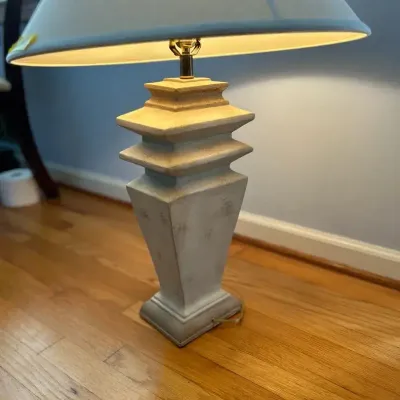 Vintage Postmodern Faux Stone Pagoda Table Lamp with Flared Shade