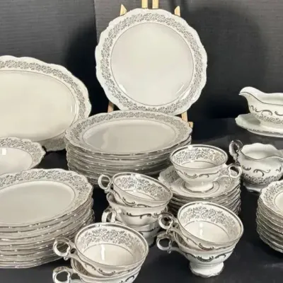 Vintage Cathedral Bavaria "Bridal Rose" Porcelain Dinnerware Set