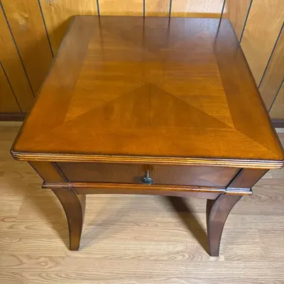 Traditional Wood Square End Table with Storage Drawer & Inlay Top #2