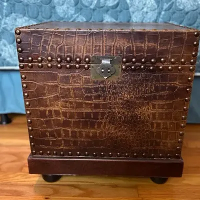 Faux Alligator Embossed Leather Storage Trunk with Nailhead Trim & Feet