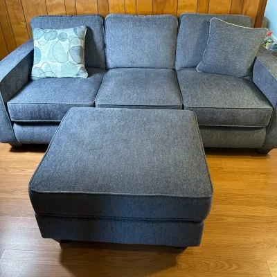 Modern Gray Upholstered 3-Cushion Sofa and Matching Ottoman Set