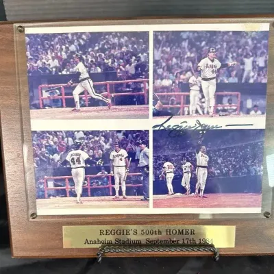 Reggie Jackson Signed 500th Home Run Commemorative Wood Plaque Photo