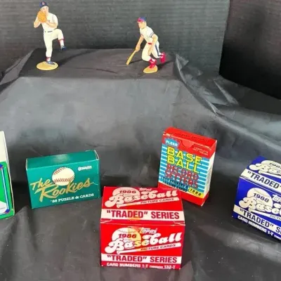 Vintage 1980s & 1990 Baseball Trading Card Complete Sets & Figurine Lot