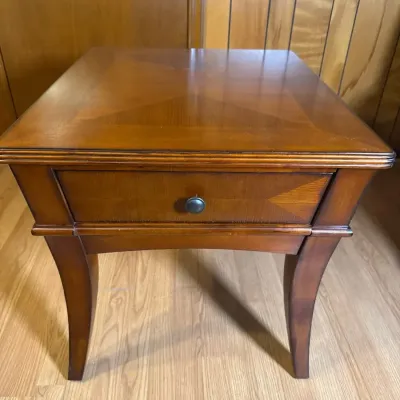 Traditional Wood Square End Table with Storage Drawer & Inlay Top #1