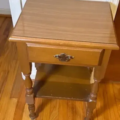 Vintage Colonial Style Wood Side Table with Storage Drawer and Lower Shelf