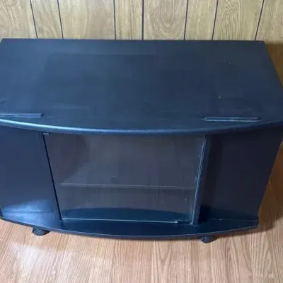 Modern Black Curved Media Console / TV Stand with Glass Door 