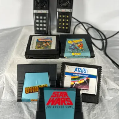 Vintage Atari 5200 Controller and Game Cartridge Lot - Star Wars, Qbert & More