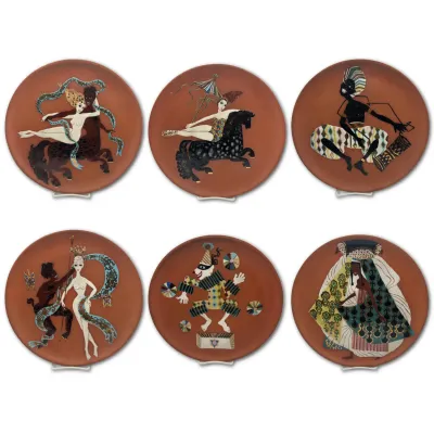 Sale Photo Thumbnail #4: Terracotta plates for Nymølle, featuring whimsical, hand-painted mythological and circus-themed illustrations in his signature mid-century style.