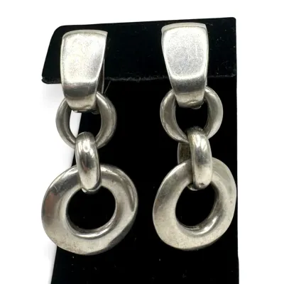 Sale Photo Thumbnail #137: Vintage sterling silver dangle earrings featuring a chunky, three-tier interlocking link design with a polished finish.