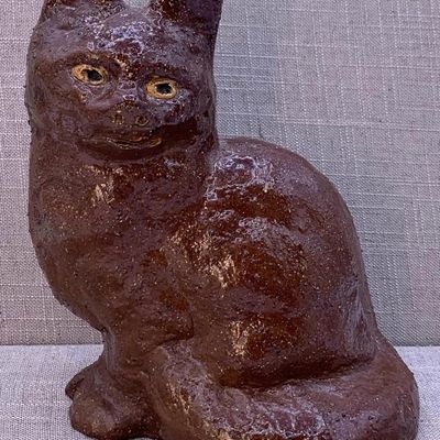 Sale Photo Thumbnail #145: Vintage Folk Art Sewer Tile Pottery Cat Sculpture