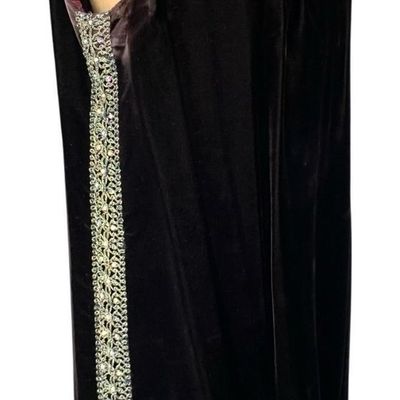 Sale Photo Thumbnail #69: Refined 1960s Dark Cocoa Velvet Sheath Sparkling Rhinestone Trimmed Cocktail Party Dress
