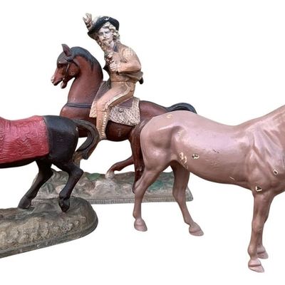 Sale Photo Thumbnail #202: Trio of Antique to Vintage Cast Metal Wild West Buffalo Bill, Horse, Sculptures