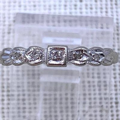 Sale Photo Thumbnail #122: Dated 1933 14k White Gold Engraved Art Deco Diamond Wedding Band