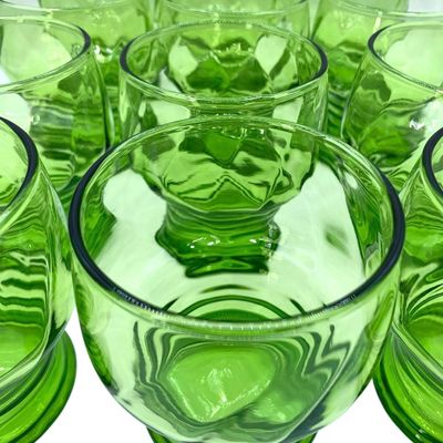 Sale Photo Thumbnail #237: 12 pc Vintage Mid Century Swirled Vibrant Lime Green Glass Set