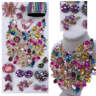 Sale Photo Thumbnail #120: Glamorous 17 pc Vintage Radiant Rainbow Jewelry Collection